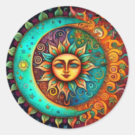 Adesivo Redondo Lua Whimsical e Sol