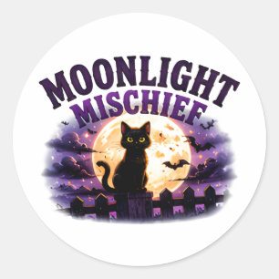 Adesivo Redondo 🐈‍⬛ Luar de Halloween Gato Preto Dizendo 🌕