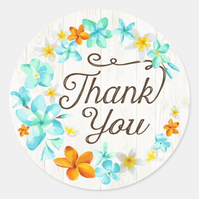 Adesivo Redondo Luau Beach Plumeria Lei Obrigado Rótulo (Frente)
