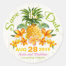 Adesivo Redondo Luau Beach Tropical Floral Salve o Rótulo de Data