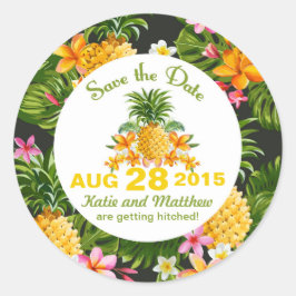 Adesivo Redondo Luau Beach Tropical Floral Salve o Rótulo de Data