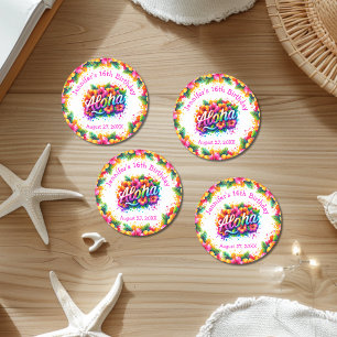 Adesivo Redondo Luau de Aniversário Tropical Aloha