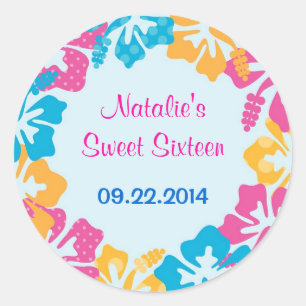 Adesivo Redondo Luau Hibiscus Sweet Six (16) Favor Sticker