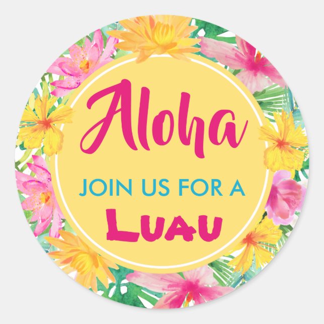 Adesivo Redondo Luau Tropical Hibiscus Amarelo Aloha (Frente)