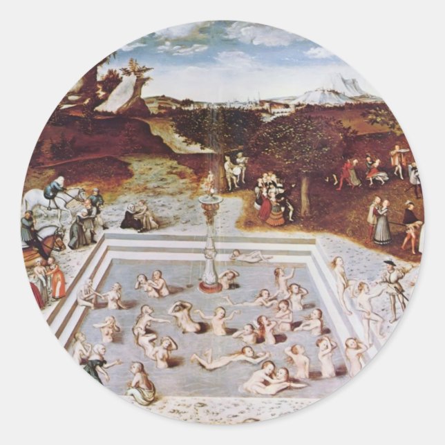 Adesivo Redondo Lucas Cranach, O Velho, A Fonte Da Juventude (Frente)