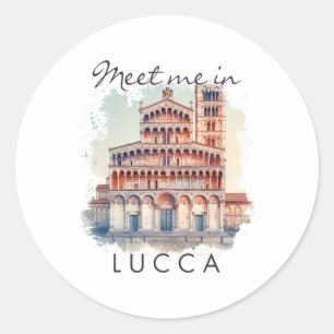 Adesivo Redondo Lucca Itália Viajante Amante Viagem Aventura Encon