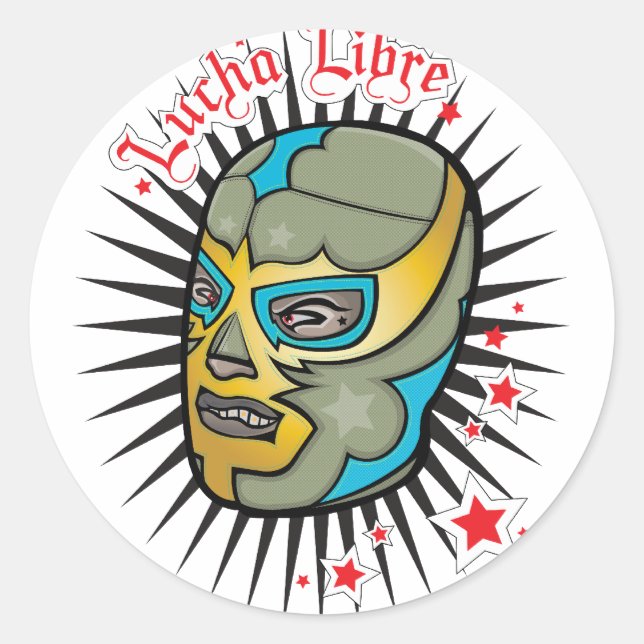 Adesivo Redondo Lucha Libre Máscara de Luta Mexicana (Frente)