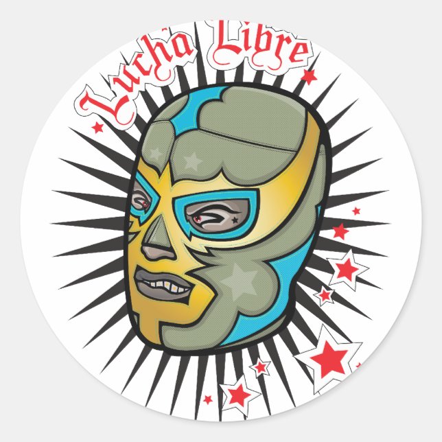 Adesivo Redondo Lucha Libre Máscara de Luta Mexicana (Frente)