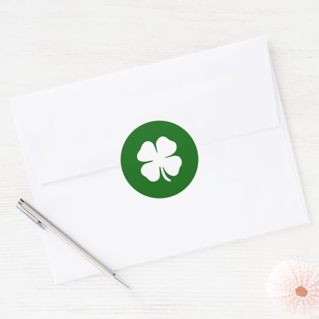 Adesivo Redondo Lucky Green White Quatro Folha Clover Irlandês (Envelope)