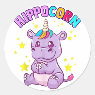 Adesivo Redondo Lucky Hippo Sticker - Ideia Bonita do Presente