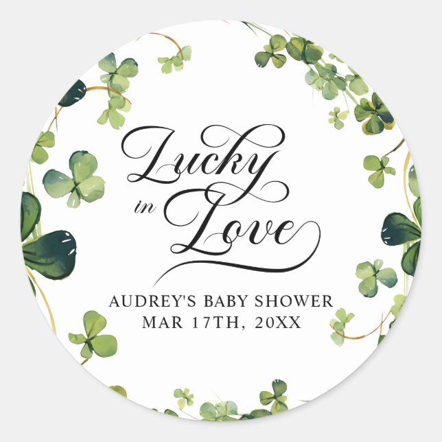 Adesivo Redondo Lucky in Love Chá de panela Green Shamrock (Frente)