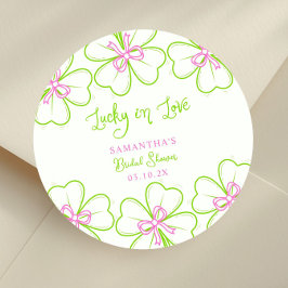 Adesivo Redondo Lucky in Love ShamrockPink Green  Bridal Shower 