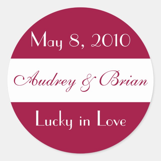 Adesivo Redondo "Lucky in Love" Sticker de Casamento (Frente)