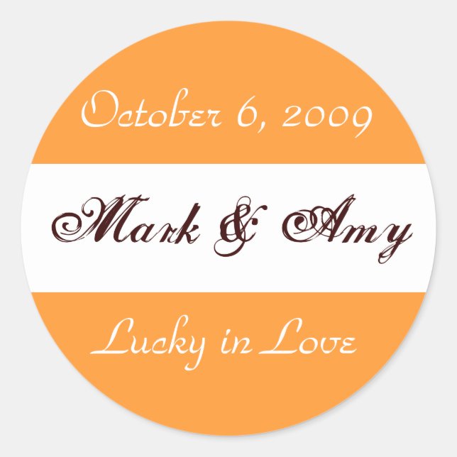 Adesivo Redondo "Lucky in Love" Sticker de Casamento (Frente)