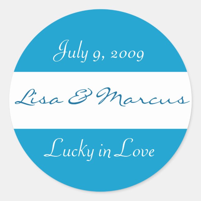 Adesivo Redondo "Lucky in Love" Sticker de Casamento (Frente)