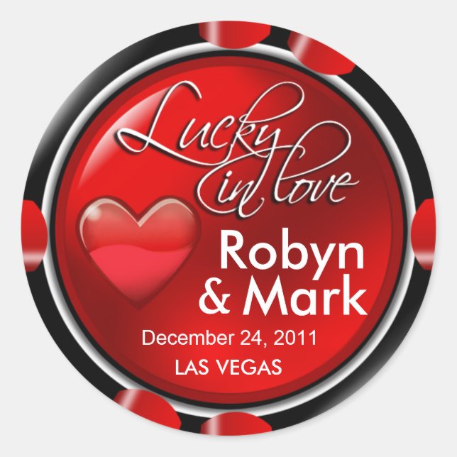 Adesivo Redondo Lucky in Love Vegas Newlyweds Casino Chip (Frente)