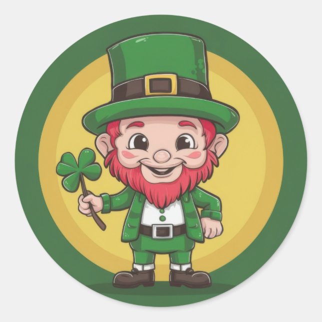 Adesivo Redondo Lucky Leprechaun and Clover Round Sticker Set (Frente)