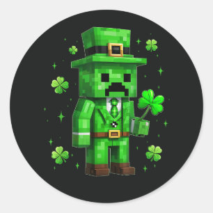 Adesivo Redondo Lucky Leprechaun Divertido Jogo de Vídeo do Dia de