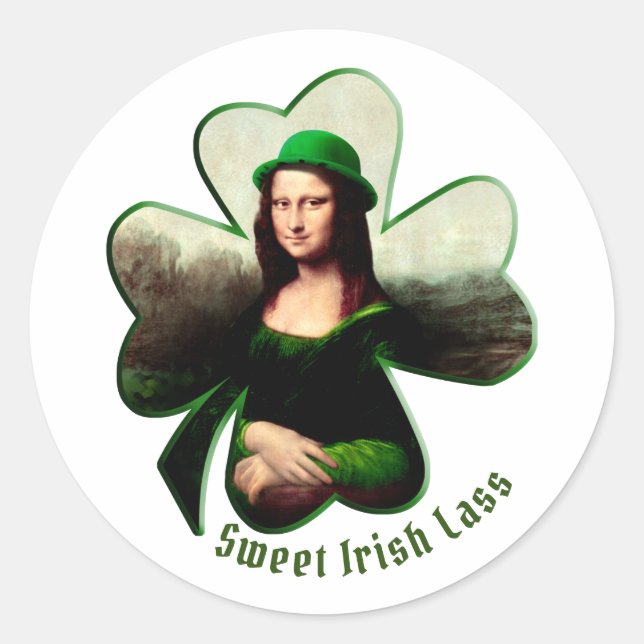 Adesivo Redondo Lucky Mona Lisa St. Patrick's Day (Frente)