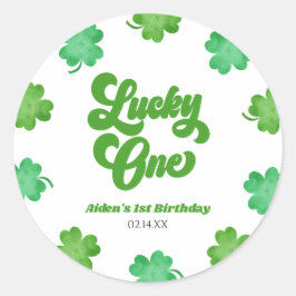 Adesivo Redondo Lucky One Green Shamrock Clover 1st Birthday Party