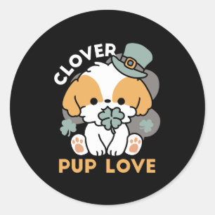 Adesivo Redondo Lucky Pup com Clover - Rua. Presente no Dia de Pat