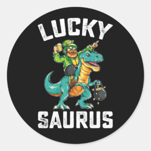 Adesivo Redondo Lucky Saurus Dinosaur T Rex Dia de São Patrício