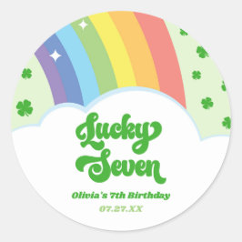 Adesivo Redondo Lucky Seven Rainbow Clovers 7 Festa de aniversário