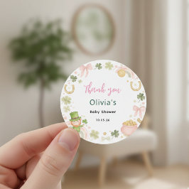Adesivo Redondo Lucky Shamrock Baby Shower Thank You Favor Sticker