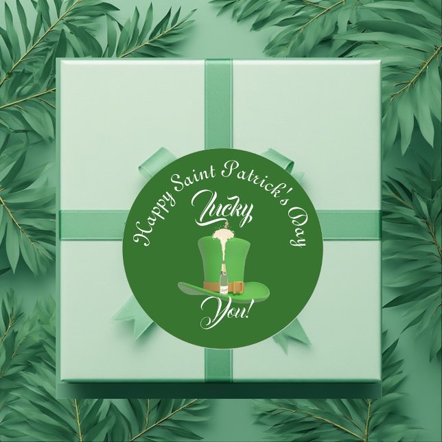 Adesivo Redondo Lucky You Champagne Hat Happy Saint Patricks Day  (Lucky You Champagne Hat Happy Saint Patricks Day Classic Round Sticker)