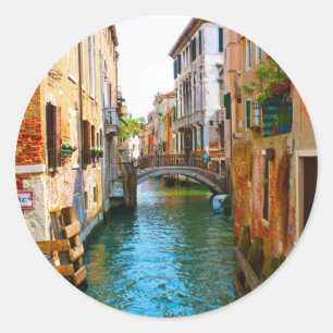Adesivo Redondo Lugares românticos em Veneza com canais e beauti