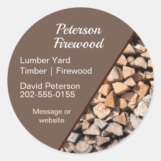 Adesivo Redondo Lumber Timber Yard Firewood Business (Frente)