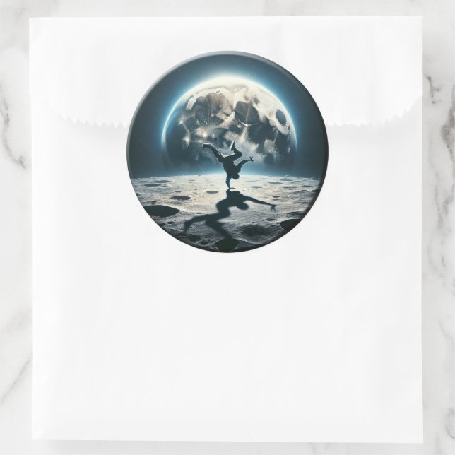 Adesivo Redondo Lunar Breakdance - Estilo de Rua no Espaço (Bolsa)