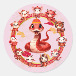 Adesivo Redondo Lunar Chinês, Ano Novo Cobra Design 2