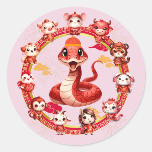 Adesivo Redondo Lunar Chinês, Ano Novo Cobra Design 2