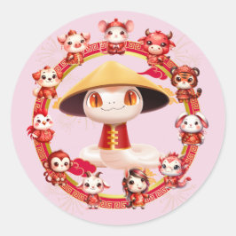 Adesivo Redondo Lunar Chinês - Ano Novo Cobra Design 3