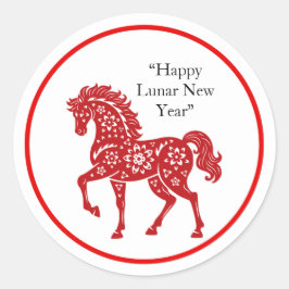Adesivo Redondo Lunar New Year Horse Sticker Pack Red Floral