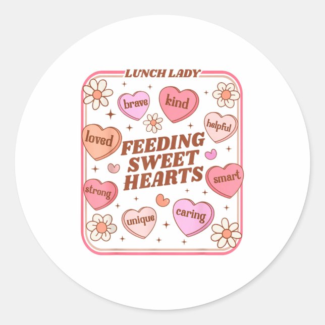 Adesivo Redondo Lunch Lady Valentines Day Retro Cute Cafeteria Swe (Frente)