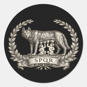 Adesivo Redondo Lupa Capitolina Vintage Romulus Remus Emblema SPQR