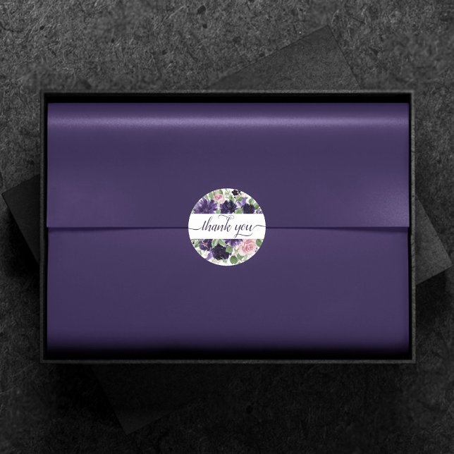 Adesivo Redondo Lush Blossoms | Rosas roxas e rosadas Obrigado (Criador carregado)