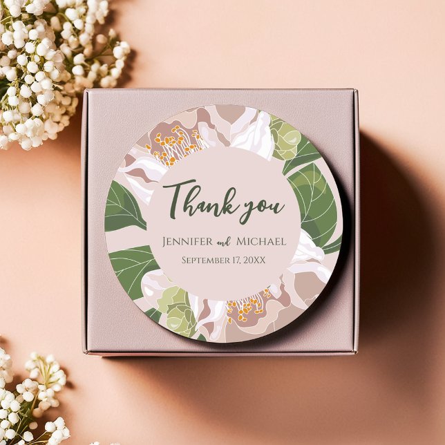 Adesivo Redondo Lush Flower e Greenery Elegante (Lush Flower and Greenery Elegant Classic Round Sticker)