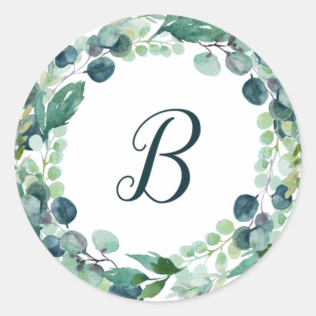 Adesivo Redondo Lush Greenery Wreath Monogramas (Frente)