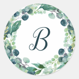 Adesivo Redondo Lush Greenery Wreath Monogramas