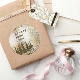 Adesivo Redondo Lustre Vintage Dourado Selo de Casamento