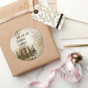 Adesivo Redondo Lustre Vintage Dourado Selo de Casamento