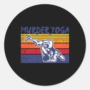 Adesivo Redondo Luta Assassinato Yoga Lutador Retro Jiu Jitsu Mulh