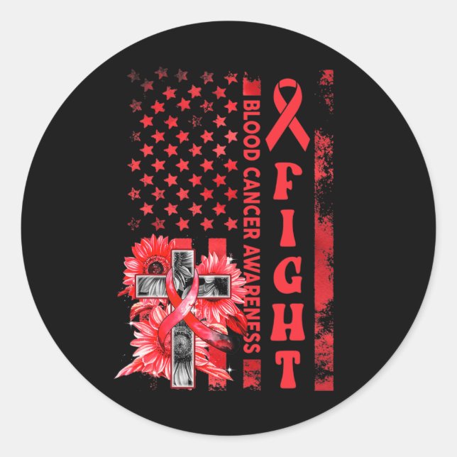 Adesivo Redondo Luta contra o Cancer de sangue cristão de girassol (Frente)