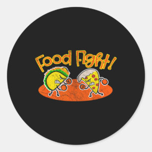 Adesivo Redondo Luta de comidas - Cartum Engraçado Taco Pizza Fati