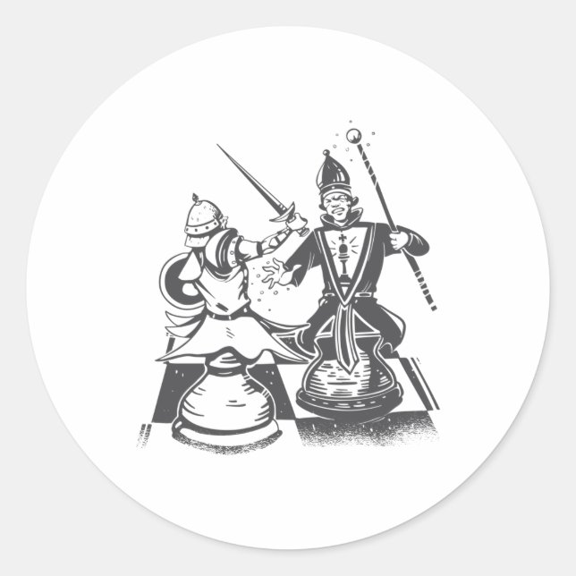 Adesivo Redondo Luta de peças de xadrez (Frente)