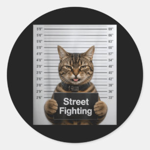 Adesivo Redondo Luta de Rua Gato Engraçado Humor Para Gatinho Pet