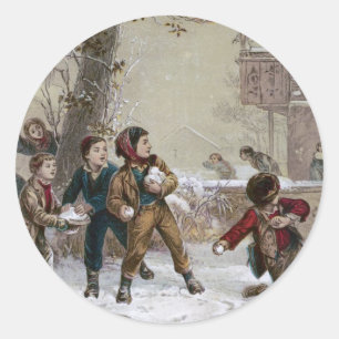 Adesivo Redondo Luta do Snowball do Natal do Victorian